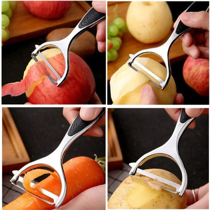 Stainless Steel Vegetable Peeler – Multi-Function Julienne, Serrated & Straight Blades for Potatoes, Carrots & Fruit