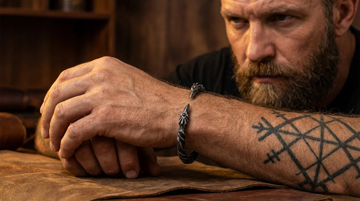 Viking Raven Cuff Bracelet in 316L Stainless Steel
