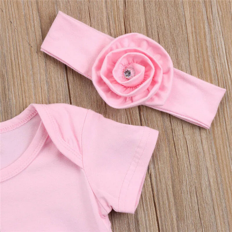 0-18months Baby Girls Romper with Headband Solid Pink Summer Short