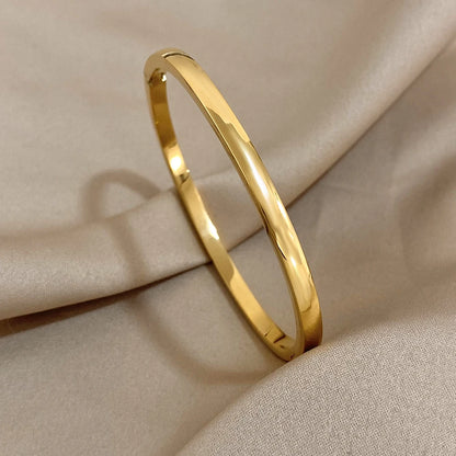 Smooth Stainless Steel Cuff Bangle Bracelet - Gold, Rose Gold or Silver, 60mm, Waterproof, Stackable
