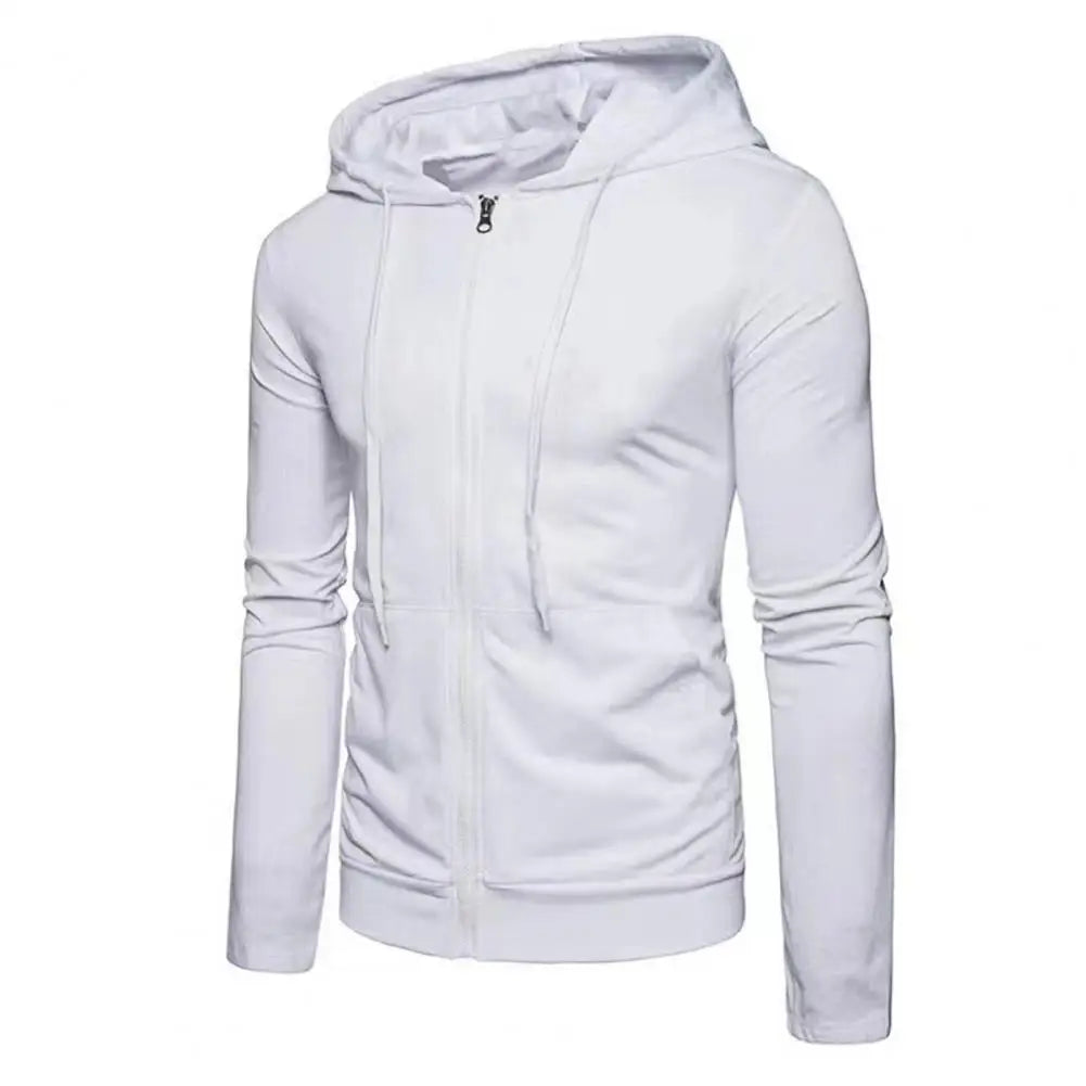 Men's Slim-Fit Zipper Hoodie Jacket – Autumn/Winter Long Sleeve Knit Polyester