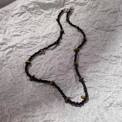 Boho Natural Tiger Eye Stone Beaded Necklace Set Multi Color Glass