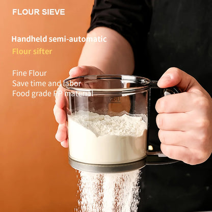 Flour sifter handheld semi-automatic double-decker filter flour baking special sieve kitchen ultra-fine filter cup mesh