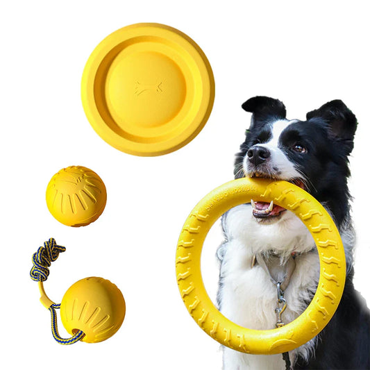 EVA Dog Toys 4-Pack - Durable Flying Disc, Ball and Tug Rope Set for Puppies and Adult Dogs | Chew-Proof Teeth Cleaning