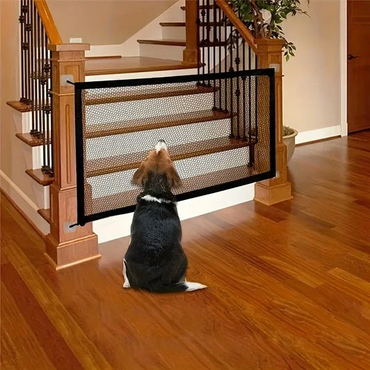 Heavy-Duty Foldable Breathable Dog Barrier Mesh Gate with 6 Adhesive Hooks – Indoor Outdoor Pet Safety Gate