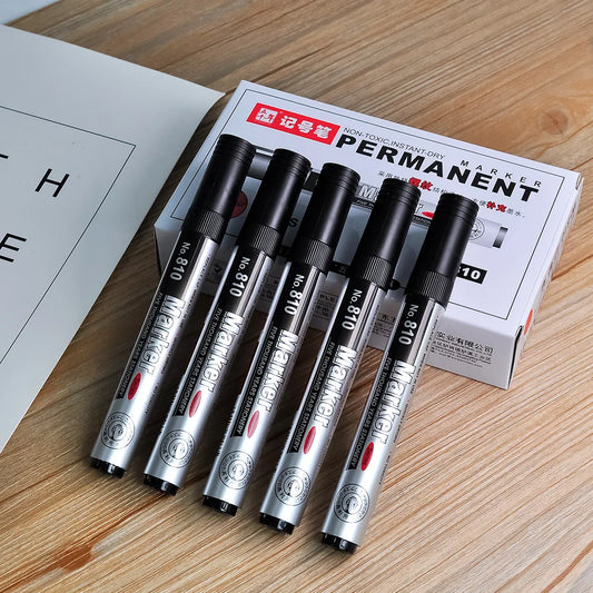 Permanent Oil-Based Marker 2.0mm (0.08 in) Black Ink Waterproof Quick-Dry Multi-Surface, 2/5/10-Pack