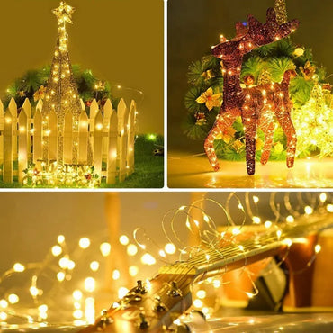1-Pack Fairy LED Copper Wire String Lights — Battery Powered, 1/2/3/5/10M (3.3/6.6/9.8/16.4/32.8 ft) for Bedroom, Garden, Party and Wedding Decor
