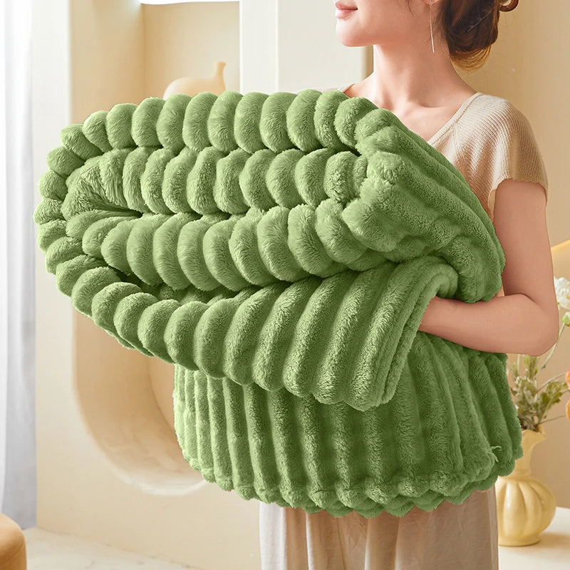 Ribbed Fleece Throw Blanket – Soft & Warm for Bed, Sofa & Home