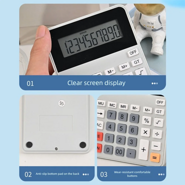 12-Digit Portable Financial Calculator, Large Tilted LCD Display, Battery-Powered Desktop Calculator
