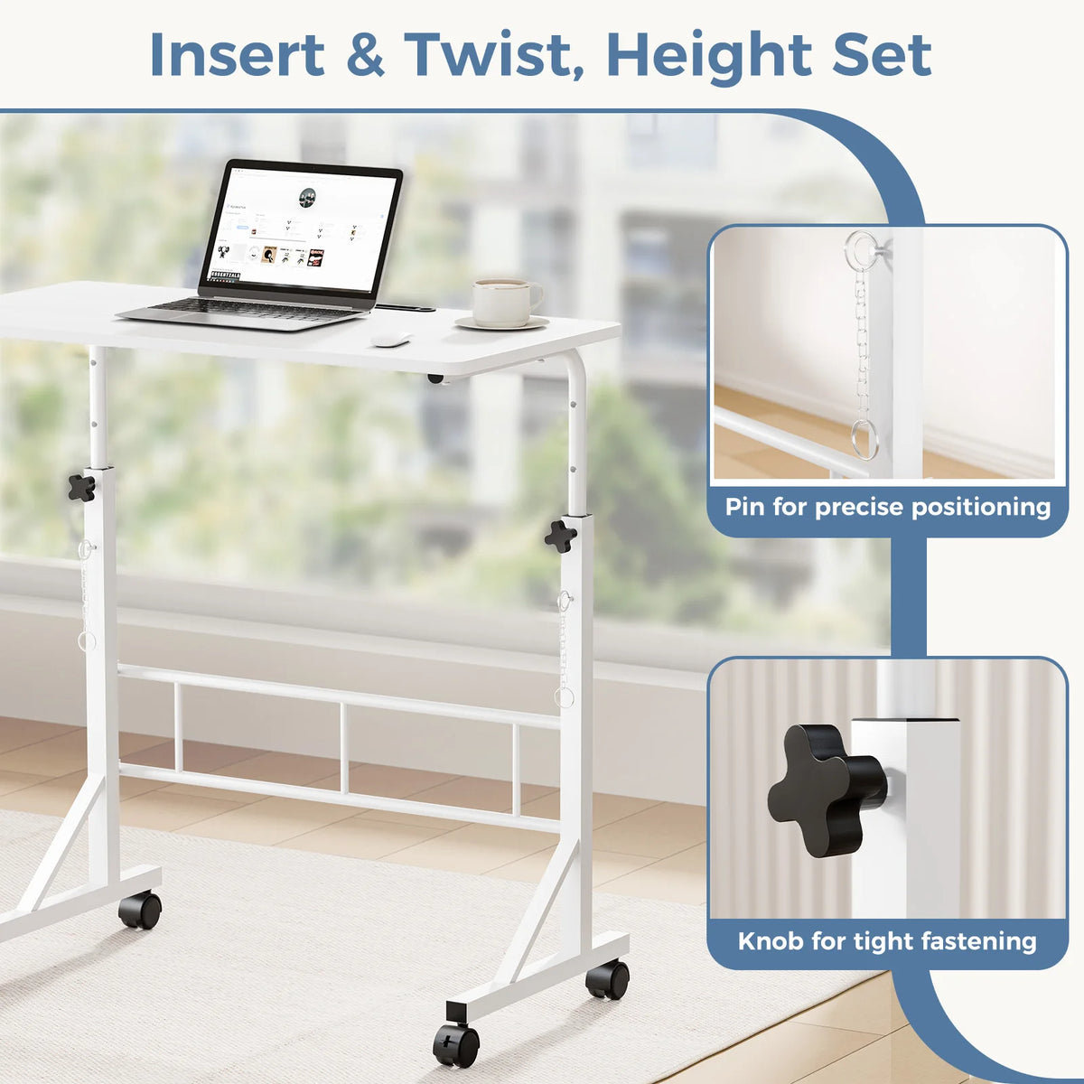 JHK 31.5" Mobile Standing Desk - Height Adjustable 27.95"-43.70", Pin-Lock, 4 Wheels, 88 lb, Walking Pad Treadmill Desk