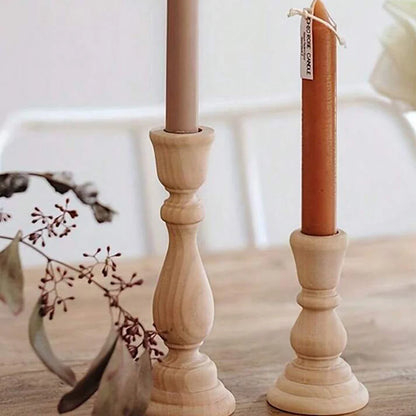 Handcrafted Unfinished Wooden Pillar Candle Holder Rustic Candlestick for Home Decor
