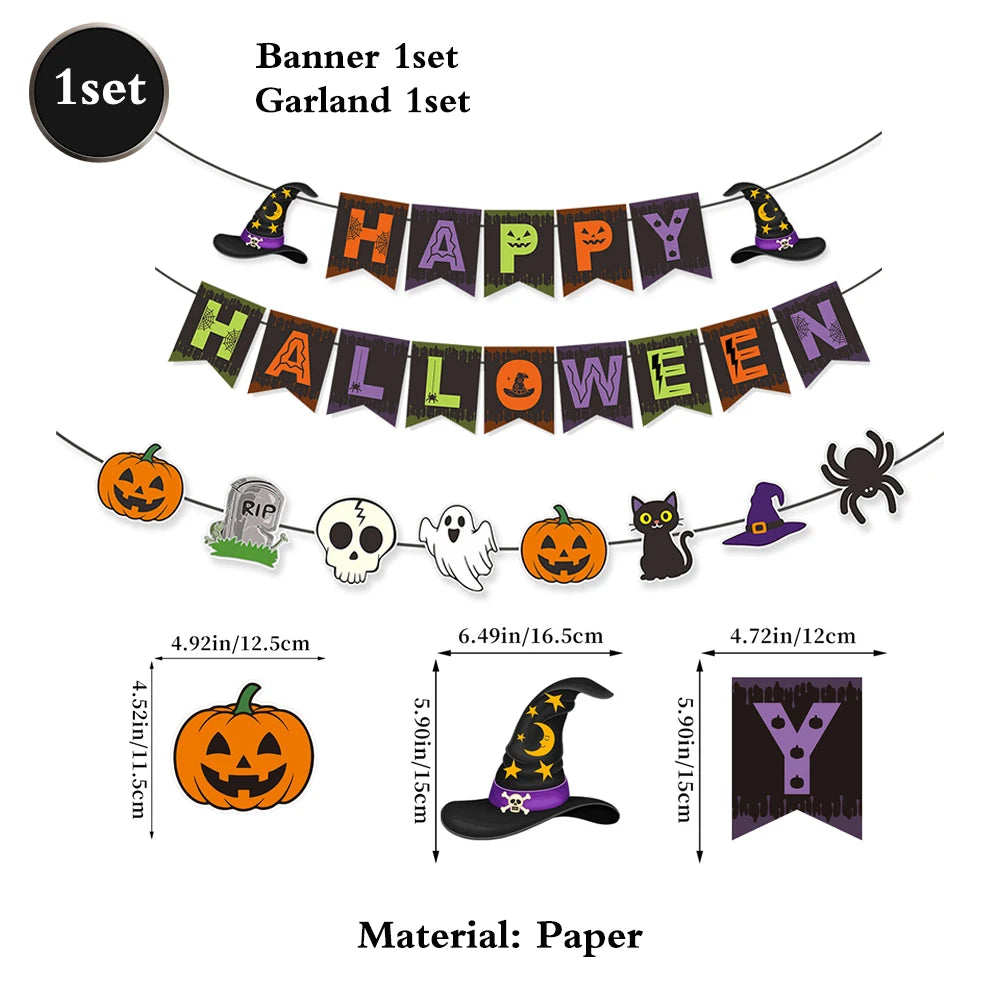 Halloween Party Decoration Set, Banner, Garland, Spider Web and More