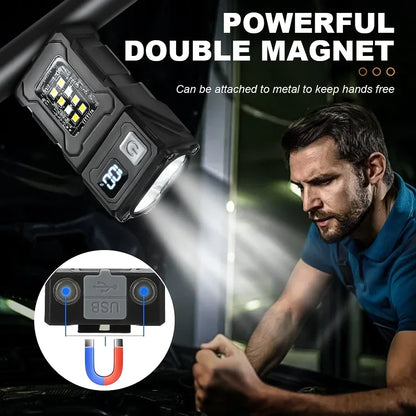 Mini USB Rechargeable LED Flashlight — COB + LED, Magnetic, 8 Modes