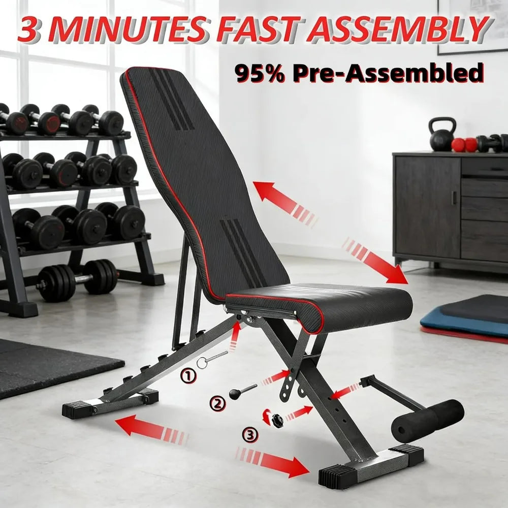 Adjustable Weight Bench for Bench Press Heavy Duty Stable Workout Bench Foldable Incline Decline 90 Degree Exercise Home Gym