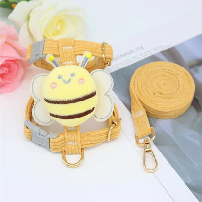 Portable Dog Chest & Back Harness with Leash – Bee Pattern, Small/Medium Pet Walking Harness