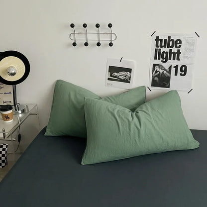 Washed Cotton Duvet Cover Bedding Set with Flat Sheet & Pillowcases, Queen & King Available