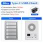 5-Bay 10Gbps SATA HDD & SSD Docking Station, 2.5"/3.5" USB 3.2 Gen2 Type-C Enclosure with Daisy Chain & 150W Power