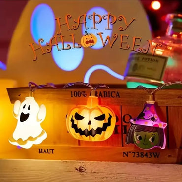 1PC Halloween 10/20 LED Battery Powered Ghost String Lights With Witch Cat Pumpkin Spider Web Skeleton Mummy Pirate Shape Indoor