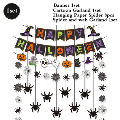 Halloween Party Decoration Set, Banner, Garland, Spider Web and More