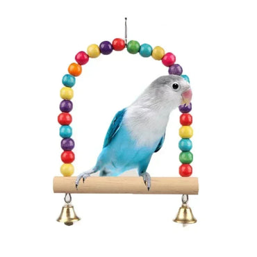 Wooden Bird Swing for Parrots & Small Birds — Hanging Play Toy with Bells & Rings, Small 12×15 cm (4.7×5.9 in) / Large 18×22 cm (7.1×8.7 in)