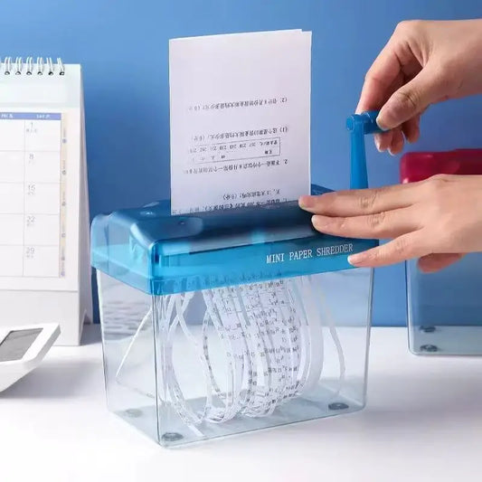 A6 Mini Manual Paper Shredder Hand-Crank Desktop Strip-Cut Office Document Shredder