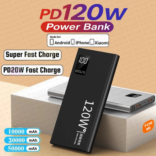 120W 50000mAh Portable Power Bank – Super Fast Charging External Battery Pack for iOS and Android Smartphones