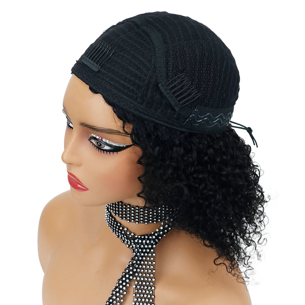 Ainmeys 3-in-1 Kinky Curly Half Wig - Glueless, Drawstring, Remy Human Hair, 180%-200% Density, 16-32 Inch
