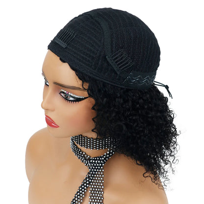 Ainmeys 3-in-1 Kinky Curly Half Wig - Glueless, Drawstring, Remy Human Hair, 180%-200% Density, 16-32 Inch