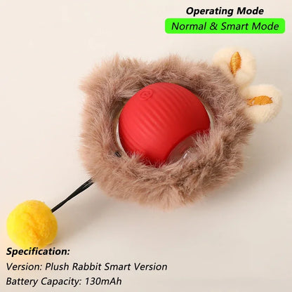 Rechargeable Interactive Cat Ball Toy — Automatic Rolling Smart Toy with Tail, LED & Obstacle Avoidance