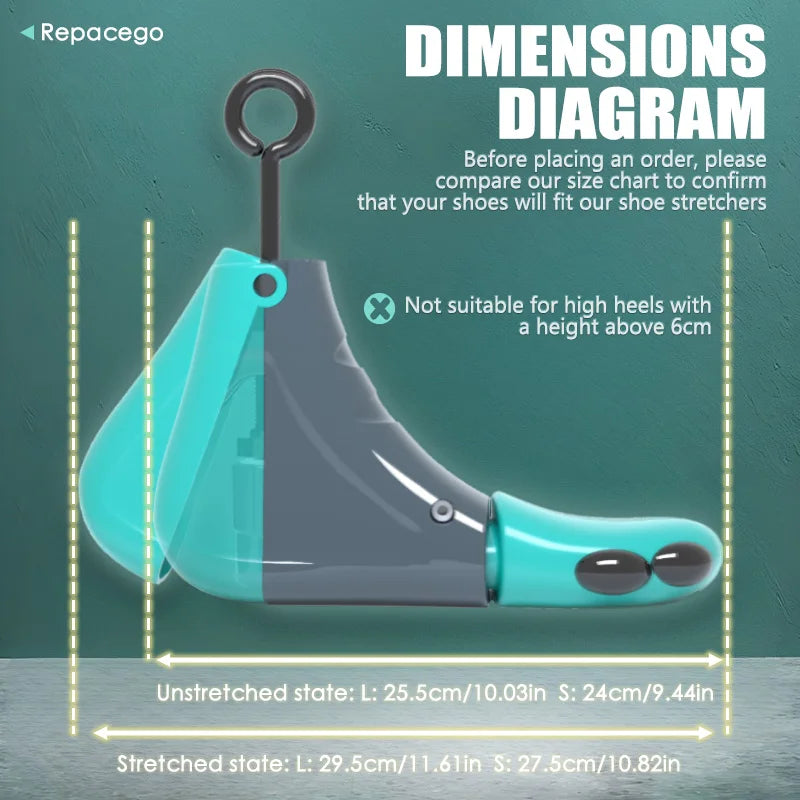 Repacego 4-Way Adjustable Shoe Stretcher - Length & Width, S (EUR 37-42) and L (EUR 42-47), ABS & Metal, Unisex