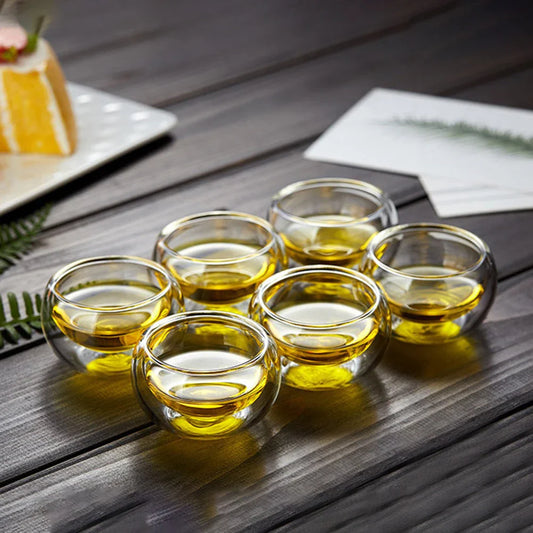50 ml (1.7 fl oz) Double Wall Glass Tea & Coffee Cups - 6-Piece Heat-Resistant Handle Borosilicate Mug Set