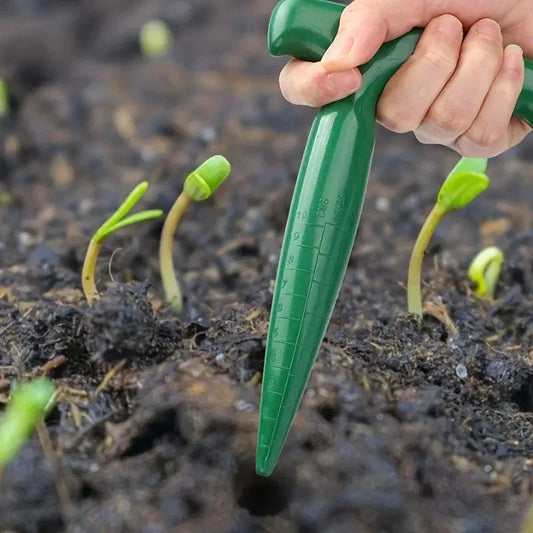 Handheld Garden Hole Puncher with Clear Scale and Seed Dispenser - Lightweight Planting Tool for Seeds and Bulbs