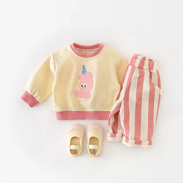 Unisex Toddler Striped Cotton Pants with Pockets – Elastic Waist Casual Kids Trousers