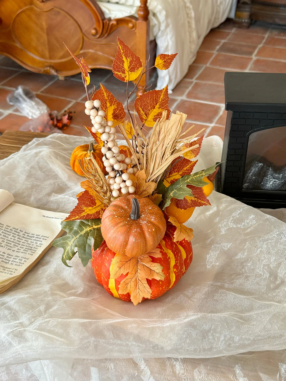 Artificial Pumpkin Autumn Decoration, 12.5 x 29cm, White or Orange