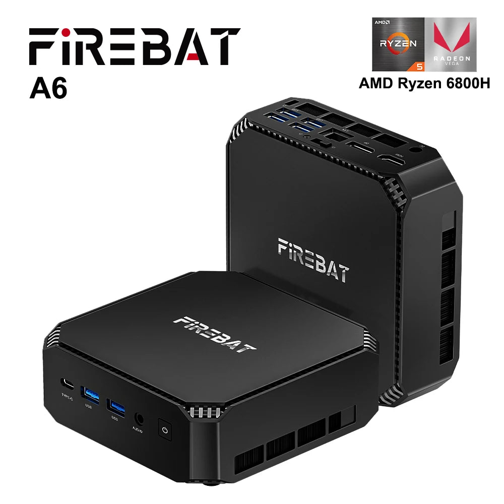 Firebat A6 Mini PC - AMD Ryzen 7 7735HS / R7 6800HS, 8-Core, 16GB LPDDR5, 512GB SSD, Triple 4K, 2.5G LAN, Wi-Fi 6, 470g, Windows 11