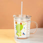 350ml Unicorn Kids Glass Cup with Lid and Straw, Transparent Milk and Breakfast Cup with Measuring Scale