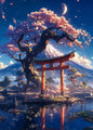Pink City Asian Travel Japanese Cherry Blossoms At Mount Fuji Poster Light Prints Canvas Painting Wall Pictures Home Room Dec