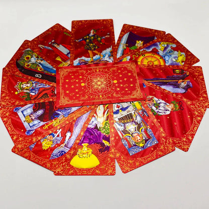 English Golden Red Tarot Cards for Work with Guide Book Prophecy Oracle Divination Deck Fortune Telling Classic 78-cards 12x7cm