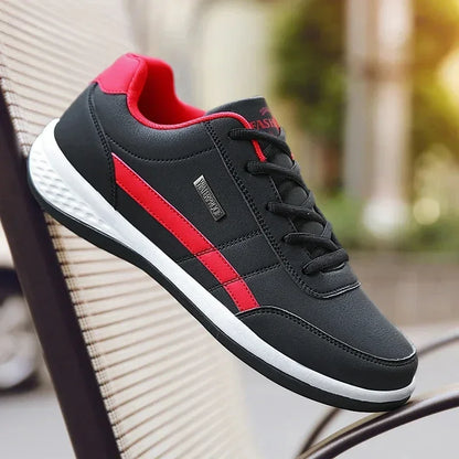 Men's Leather Lace-Up Vulcanized Sneakers, Casual Comfortable Ankle Trainers