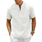 Men's Cotton-Linen Henley Short Sleeve Tee – Breathable Lightweight Casual Top