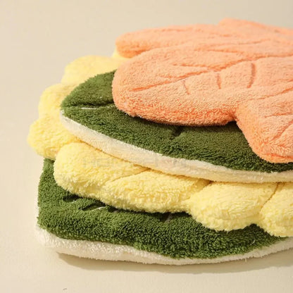 Leaf Double-Layer Hanging Hand Towel Thick Absorbent Coral Fleece 25 x 23 cm (9.84 x 9.06 in) for Kitchen & Bathroom