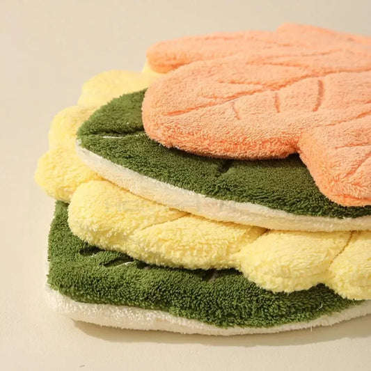 Leaf Double-Layer Hanging Hand Towel Thick Absorbent Coral Fleece 25 x 23 cm (9.84 x 9.06 in) for Kitchen & Bathroom