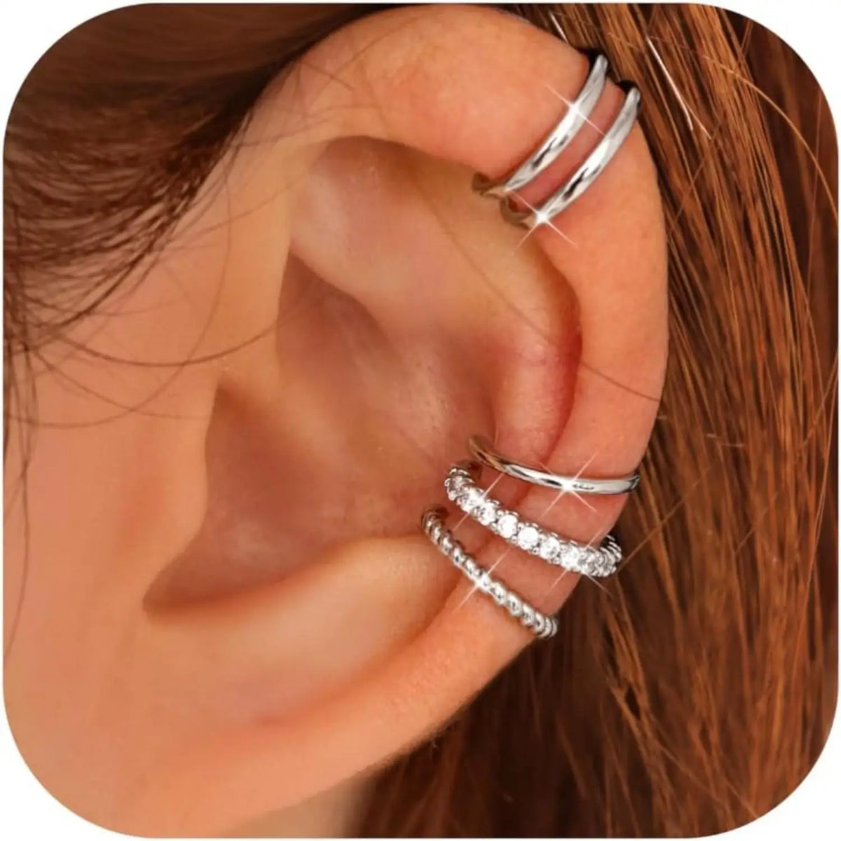 drperfect 4-Pair Ear Cuff Set - No Piercing, Adjustable Clip-On Cartilage Earrings, Brass, 14K Gold Plated or Silver, Hypoallergenic, Nickel-Free - 6 Styles