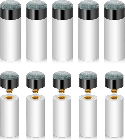 5/10-Pack 12mm Screw-On Pool Cue Tips with Ferrules — Leather Billiard Cue Tip Replacements