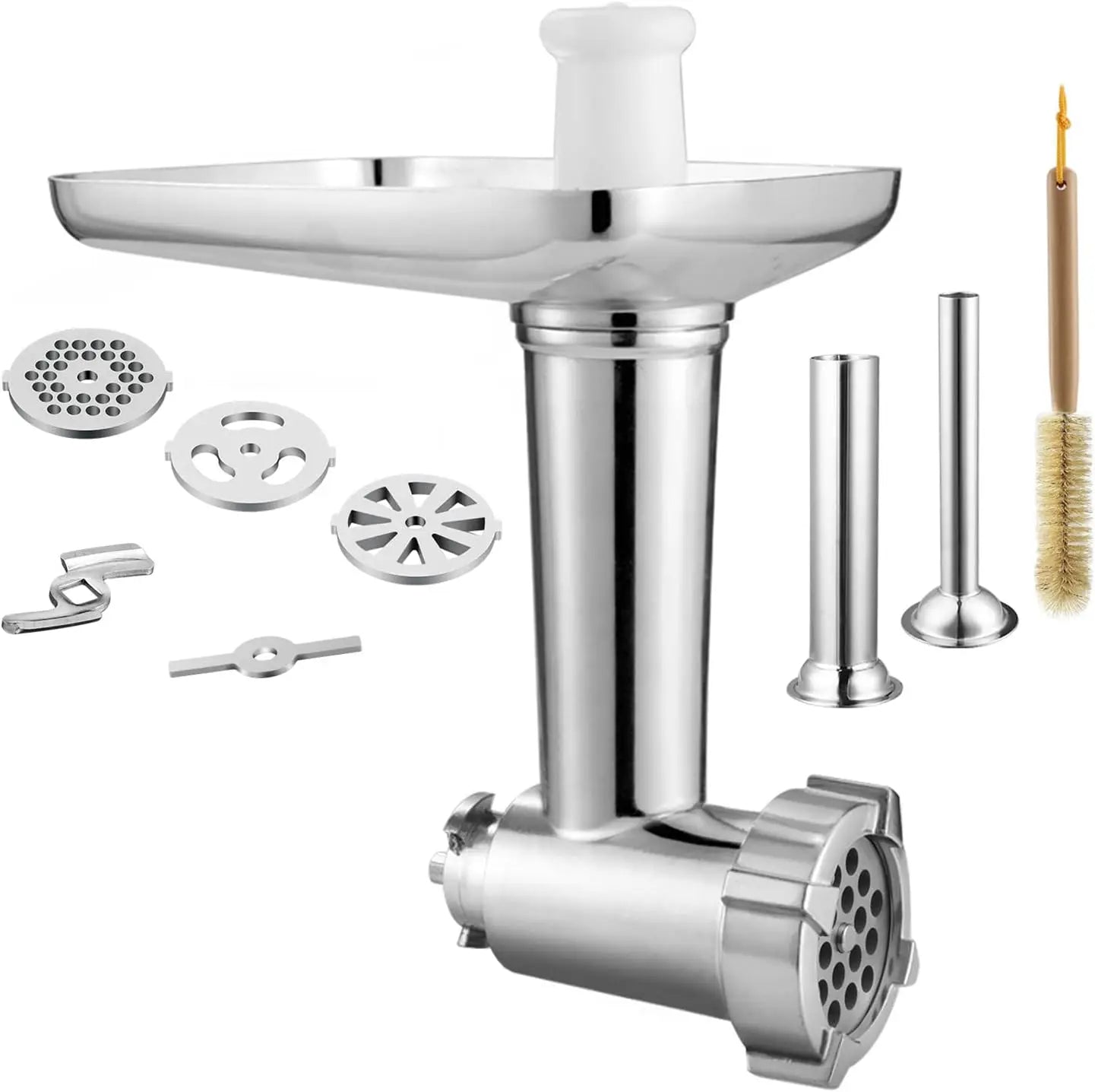 Stand Mixer Pasta & Meat Grinder Attachment Kit – Stainless Steel Fettuccine Cutter 6mm, Adjustable Roller, Sausage Stuffer & Cleaning Brush