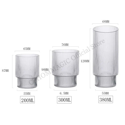 High Borosilicate Heat-Resistant Ribbed Glass Latte Mug - 200ml/300ml Clear Handleless Coffee & Beverage Cup