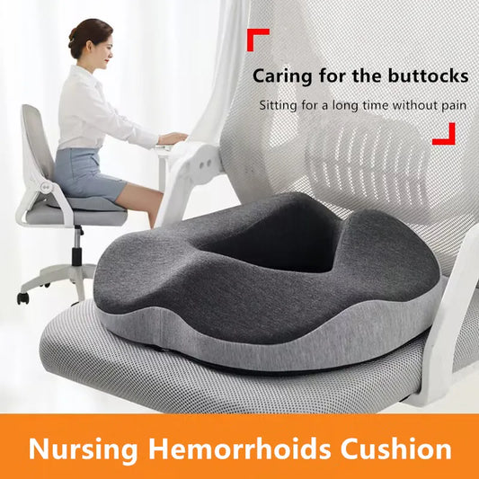 Ergonomic Memory Foam Coccyx Seat Cushion for Office Chair — Back Support Pillow for Sciatica Relief, Removable Washable Cover