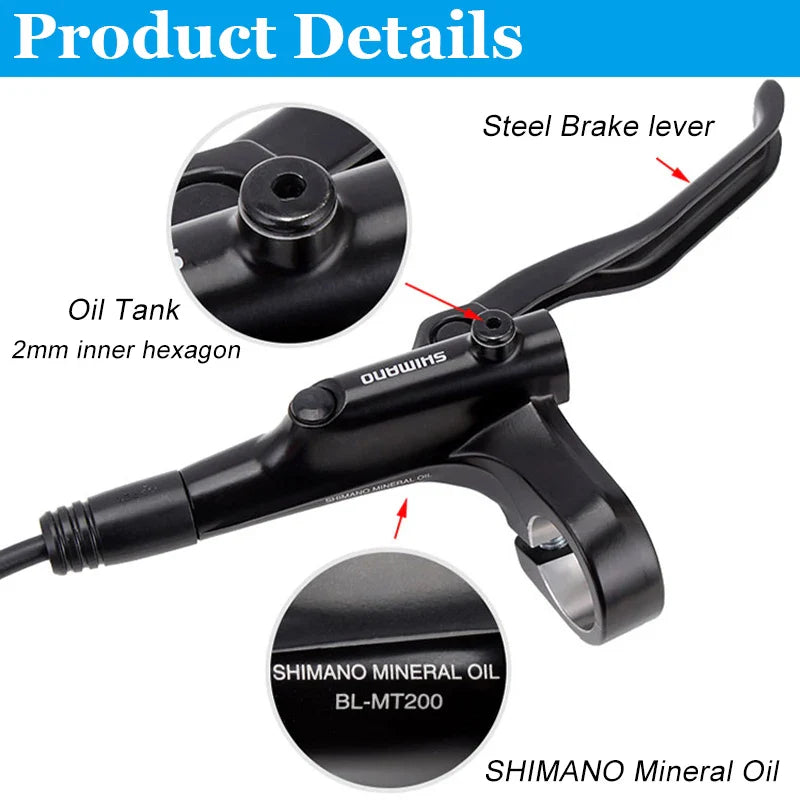 MTB Hydraulic Disc Brake Set – 2-Piston Caliper & 3-Finger Steel Lever, Front & Rear, 160mm Rotor Compatible