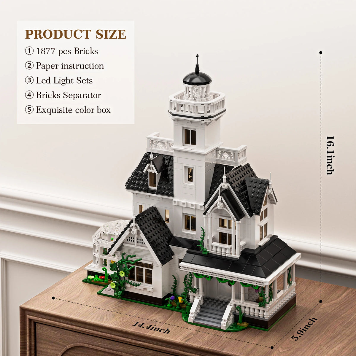Victorian Magic House Building Set with LED Light – 1,877-Piece Block Model for Adults