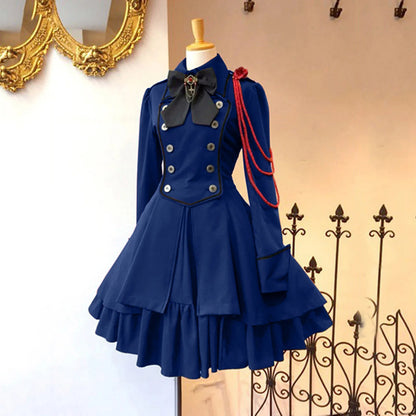 MAIGSWHOO Plus Size Gothic Lolita A-Line Princess Dress – Bow Collar, Trumpet Sleeve, Lace-Up Ruffles, Medieval Retro Style, S–5XL
